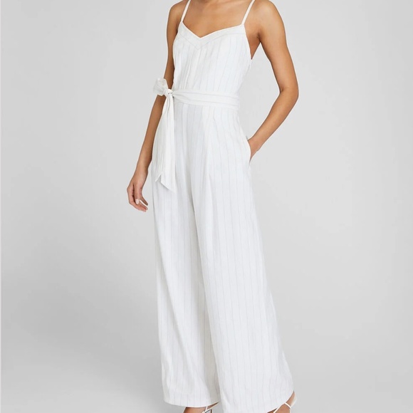 Pinstripe Linen Blend Jumpsuit - Brand New - NEVER WORN - Blue Stripe